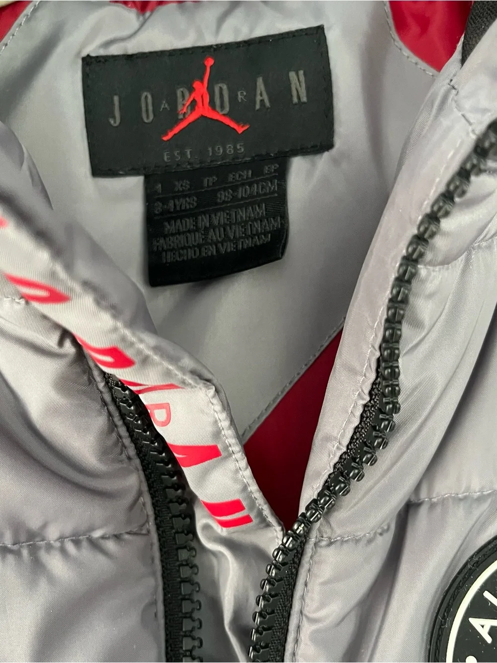 Boys Air Jordan Black/Red/Gray Youth Full Zip 2FER Jacket Size 3-4 Years Old